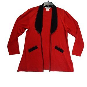 Exclusively Misook Womens Black & Red  Knit Open Front Sweater Washable Size M